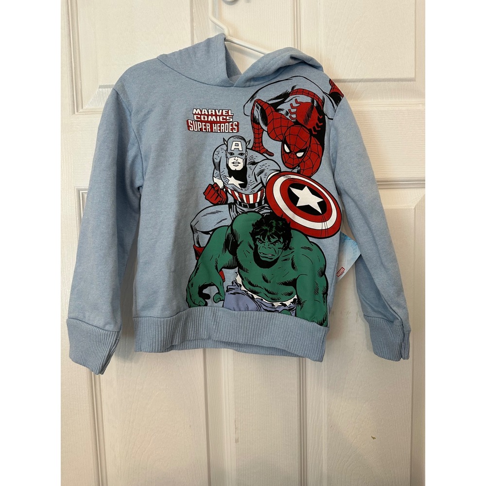 Marvel Comics Super Heroes Boys Blue Hoodie Captain America Hulk Spiderman 4